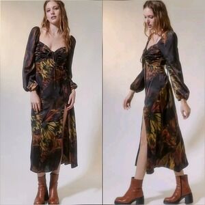 Urban Outfitters NEW Kitty Butterfly Printed Puff Sleeve Midi Dress SZ Small 4/6